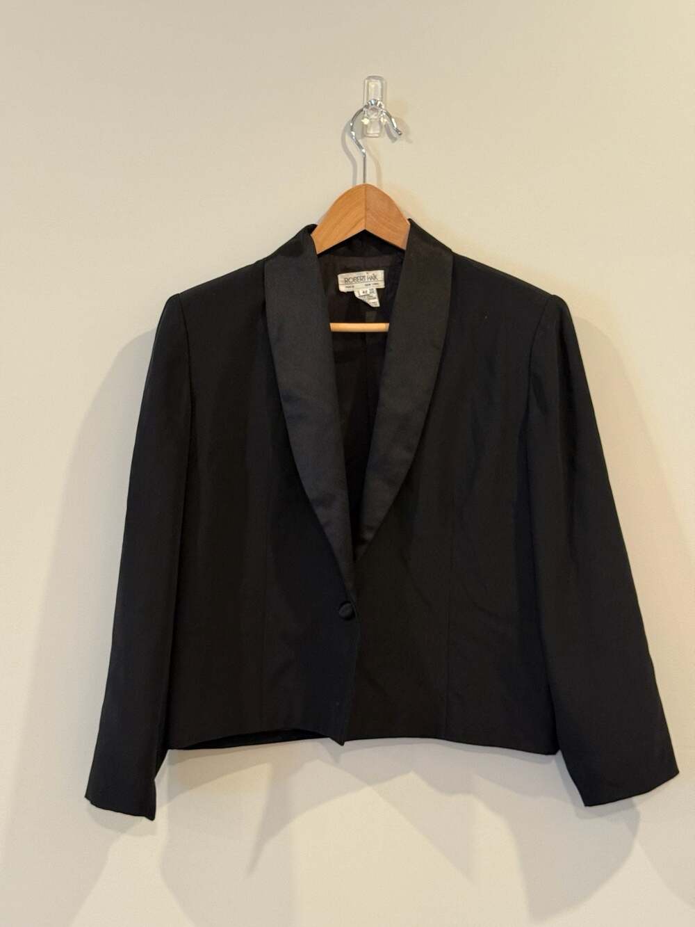 Robert Haik Vintage 100% Silk Black Tuxedo Blazer Jacket Shawl Collar Size 42